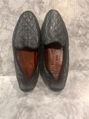 Robert Zur Quilted Leather Slip-On Loafers Metallic Black size 7